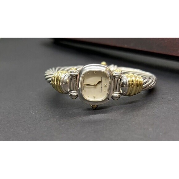 David Yurman Vintage 18k Gold Sterling MOP Rare Stick Dial Diamond Bangle Watch - Picture 16 of 16
